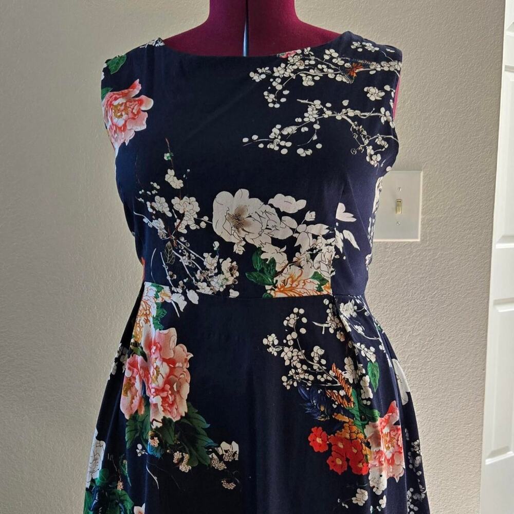 Navy blue floral midi dress